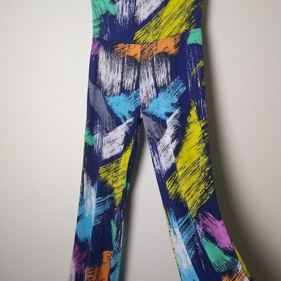 Honeylee Wide Band Flare Leg Palazzos Small Relaxed Abstract Paint Splash Pants - Picture 4 of 7